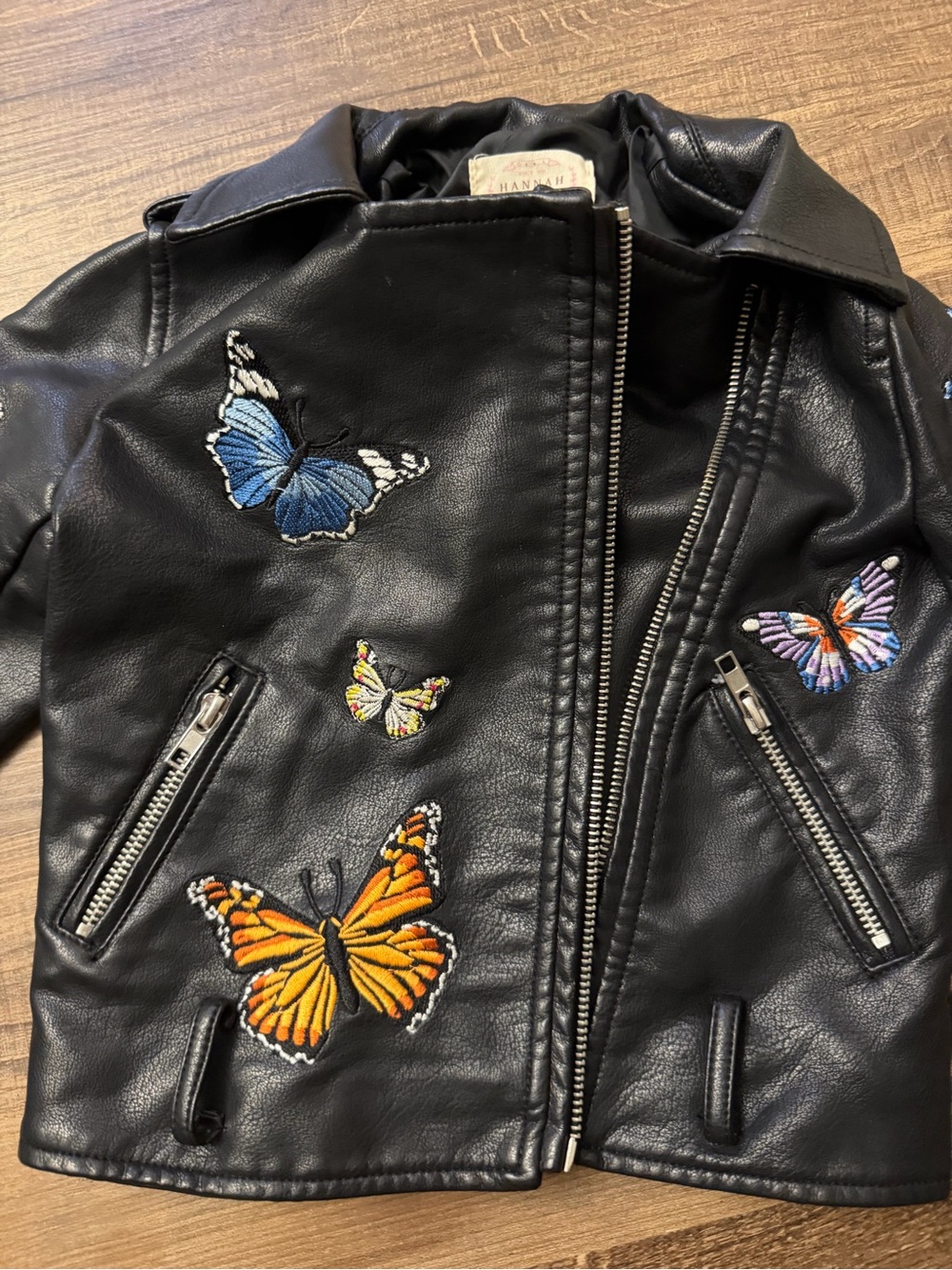 Hannah Banana Girls Butterfly Faux Leather Moto Jacket Black Estimated Size 5 - Picture 5 of 13